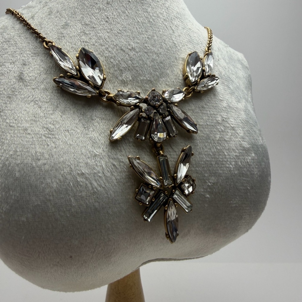 J. Crew Gold-Tone Clear Crystal Floral Bib Necklace
